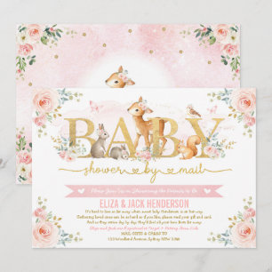 Blush Gold Rozen Woodland Baby shower per post Kaart