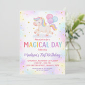 Blush Gold Unicorn Invitation Anniversaire (Debout devant)