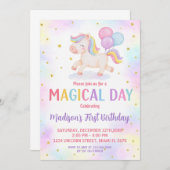 Blush Gold Unicorn Invitation Anniversaire (Devant / Derrière)