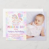 Blush Gold Unicorn Verjaardag Uitnodiging (Voorkant / Achterkant)