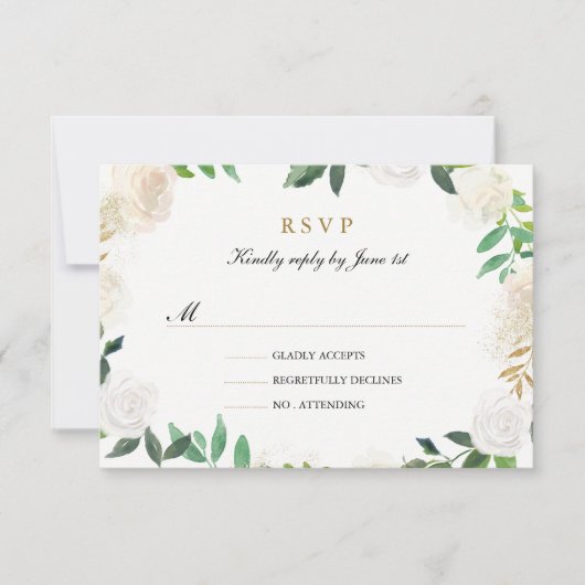Blush Gold Watercolor Wreath Wedding RSVP (Devant)