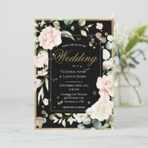 Blush Gold Waterverf Romantic Floral Wedding Kaart