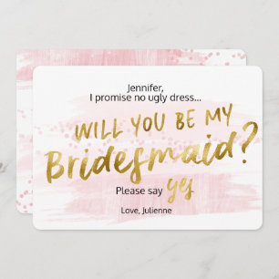 Blush & Gold Waterverf Wil je mijn bruidsmeisje zi Kaart