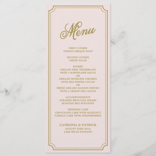 Blush & Gold Whimsical Script Menu Kaart (Voorkant)