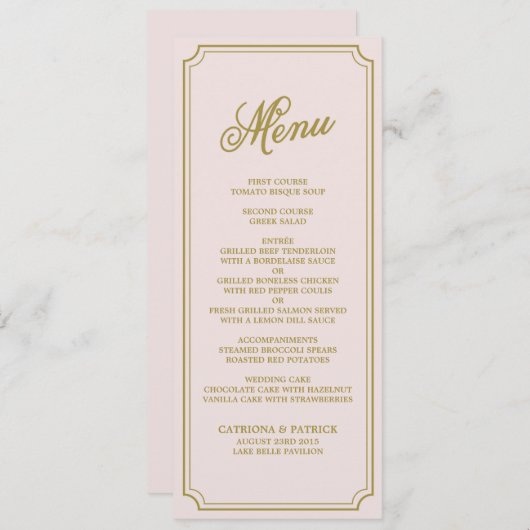 Blush & Gold Whimsical Script Menu Kaart (Voorkant / Achterkant)