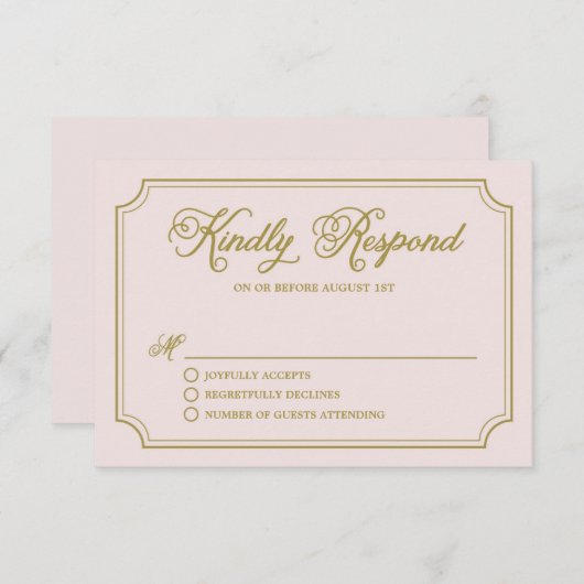 Blush & Gold Whimsical Script Wedding RSVP II (Devant / Derrière)