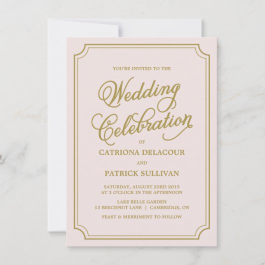 Blush & Gold WhimsScript Faire-part de mariage I (Devant)