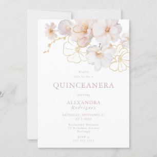 Blush & Gold Wildflower Elegante Quinceanera Kaart