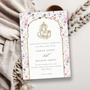 Blush Gold Wildflower Ganesh Indiase bruiloft Kaart