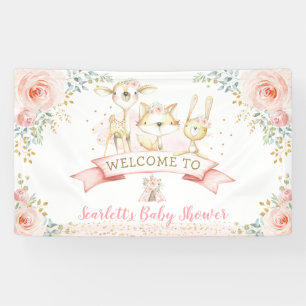 Blush Gold Woodland Animals Baby shower Welkom Spandoek