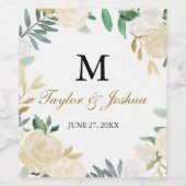 Blush Gold Wreath Monogram Bruiloft Wijn Label Etiket (Enkel label)