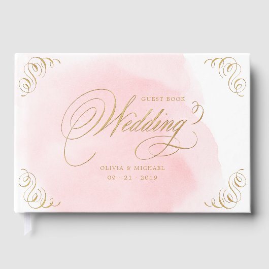 Blush goud elegante kalligrafie bruiloft gastenboe gastenboek (Voorkant)
