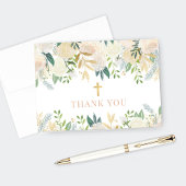 Blush Goud en Groen Bloemen Meisje Eerste Communie Bedankkaart