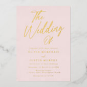 Blush & Goud Moderne Bruiloft Gouden Folie Uitnodiging (Voorkant)