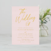 Blush & Goud Moderne Bruiloft Gouden Folie Uitnodiging (Staand Voorkant)