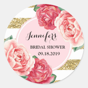 Blush Goud Roze Bloemen Vrijgezellenfeest Favor Ta Ronde Sticker