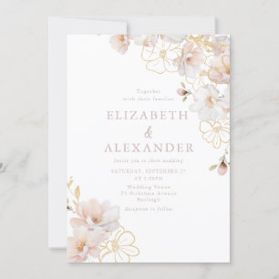 Blush & Goud Wildbloemen Elegante bruiloft Kaart