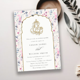 Blush gouden bloem Ganesh Indiase koppels douche Kaart