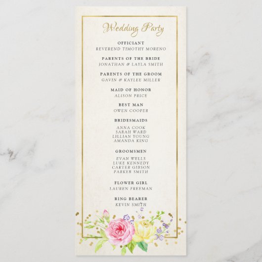 Blush Gouden Bloem Moderne Trouwceremonie Programm Programma (Achterkant)