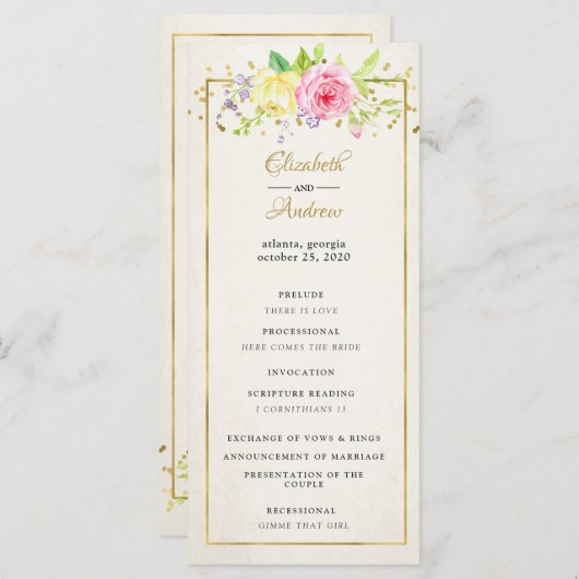 Blush Gouden Bloem Moderne Trouwceremonie Programm Programma (Voorkant / Achterkant)