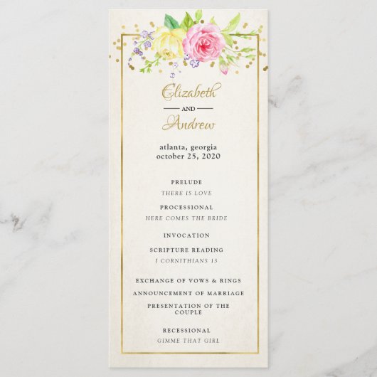 Blush Gouden Bloem Moderne Trouwceremonie Programm Programma (Voorkant)