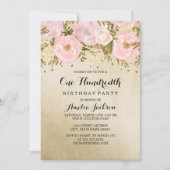  Blush Gouden Roze Bloemen 100e Verjaardag Kaart (Voorkant)