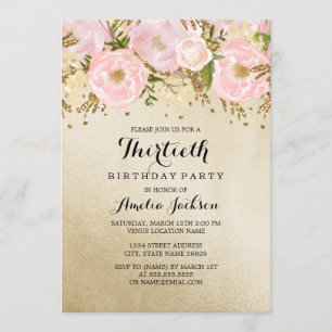 Blush Gouden Roze Bloemen 30e Verjaardag Kaart