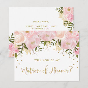 Blush gouden roze bloemen zijn mijn matron van eer kaart