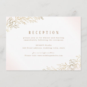 Blush gouden vergulde botanische bruiloft receptie informatiekaartje