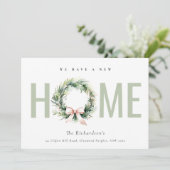 Blush Green Christmas Wreath Nouveau Faire-part (Debout devant)