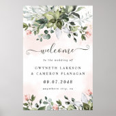 Blush Greenery Dusty Blue Wedding Welcome Sign XL Poster (Voorkant)
