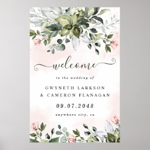 Blush Greenery Dusty Blue Wedding Welcome Sign XL Poster