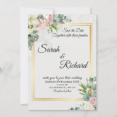Blush Greenery Gold Frame Wedding Invitation (Devant)