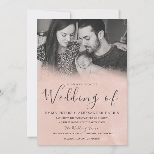 Blush & Grey Black & White Photo Weddenschap Kaart (Voorkant)