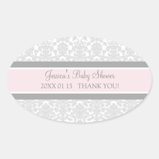 Blush Grey Damask Baby shower Favor Stickers (Voorkant)