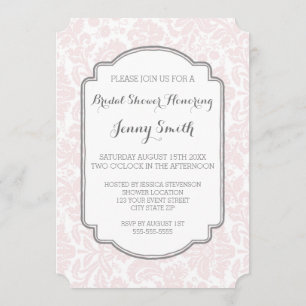 Blush Grey Damask Bridal Shower-uitnodigingskaarte Kaart