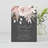 Blush & Grey Dusty Roos Elegante bruiloft Kaart (Staand voorkant)