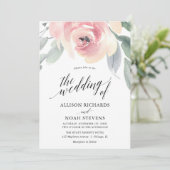 Blush grey floral waterverf elegante bruiloft kaart (Staand voorkant)