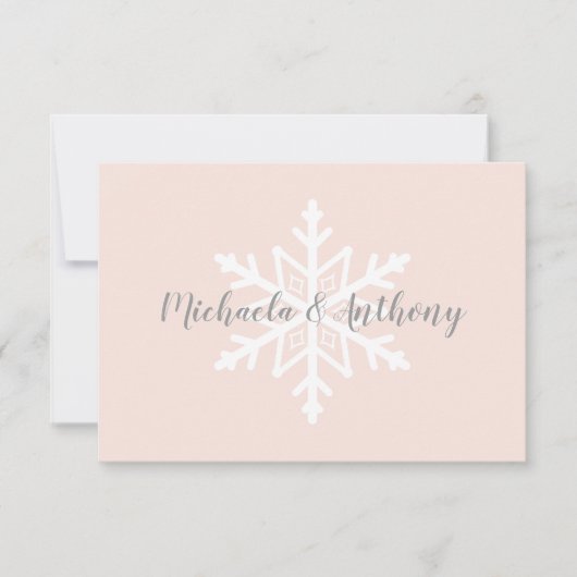 Blush Grey Snowflake Hiver Mariage Carte RSVP (Devant)