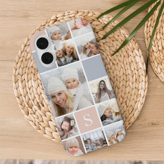 Blush & grijze fotocollage & monogram Case-Mate iPhone case