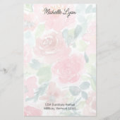 Blush, Groene Transparante Waterverf Rozen Aangepa Briefpapier (Voorkant)