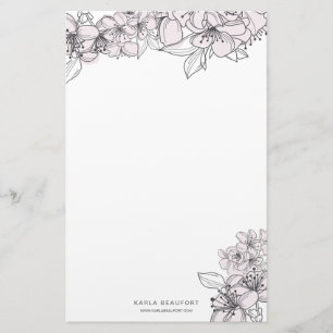 Blush hand Drawn Flowers Botanische Stationery Briefpapier