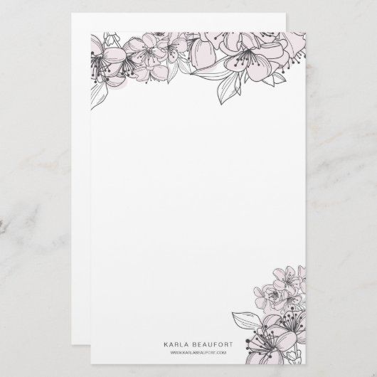 Blush Hand Getrokken Bloemen Botanische Stationery Briefpapier (Voorkant / Achterkant)