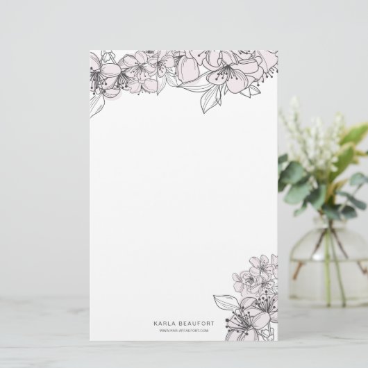 Blush Hand Getrokken Bloemen Botanische Stationery Briefpapier (Staand voorkant)