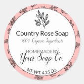 Blush Hand-getrokken Rozen en bladeren ambachtelij Ronde Sticker (Voorkant)