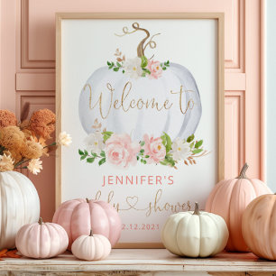 Blush herfst pompoen baby shower welkom poster