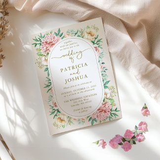 Blush Hortensia Bloemen Huwelijksuitnodiging Kaart