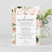 Blush hortensia bruiloft welkom routebeschrijving  programma (Staand voorkant)