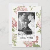 Blush Hortensia Fotobruiloft Bewaar de datumkaart Bedankkaart (Voorkant)