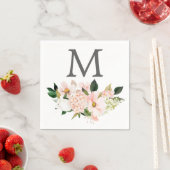 Blush hortensia monogram bruiloft cocktail servet (Insitu)